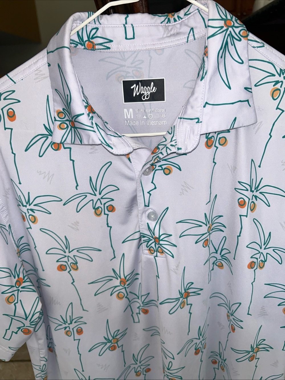 Waggle White Palm-Print Short Sleeve Polo